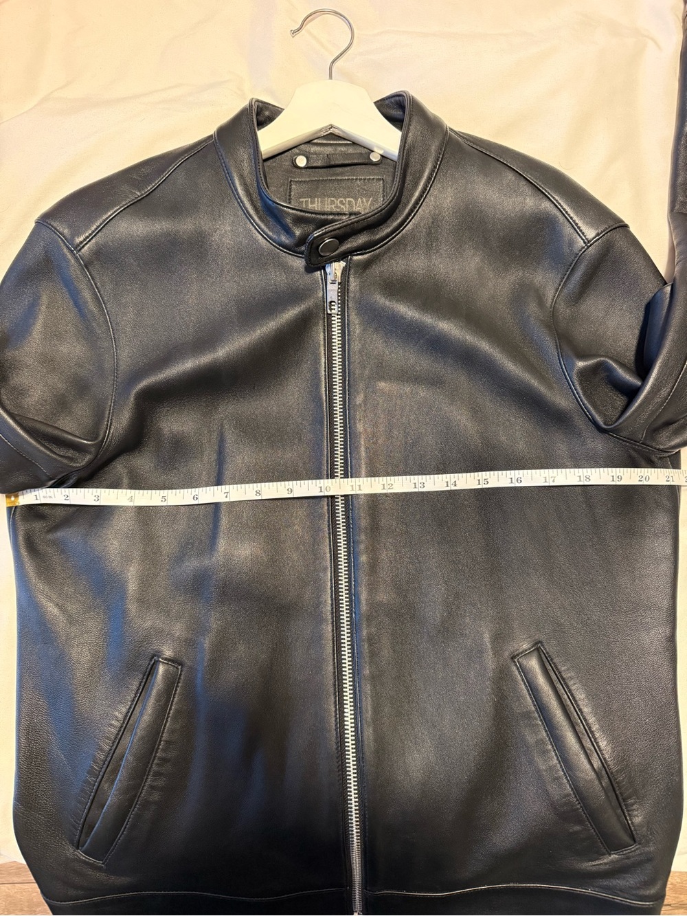 Thursday Boot Company Black Leather Bomber Racer Jacket Slim Fit - Picture 5 of 5